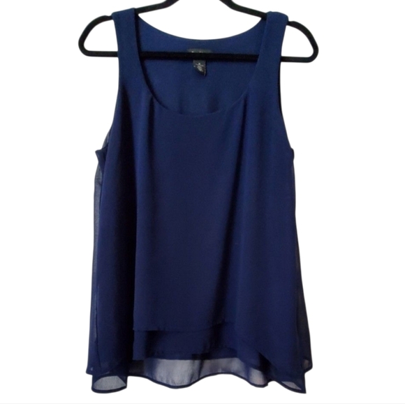 White House Black Market Navy Blue Sleeveless Blouse With Sheer Overlay Size M - Picture 1 of 7